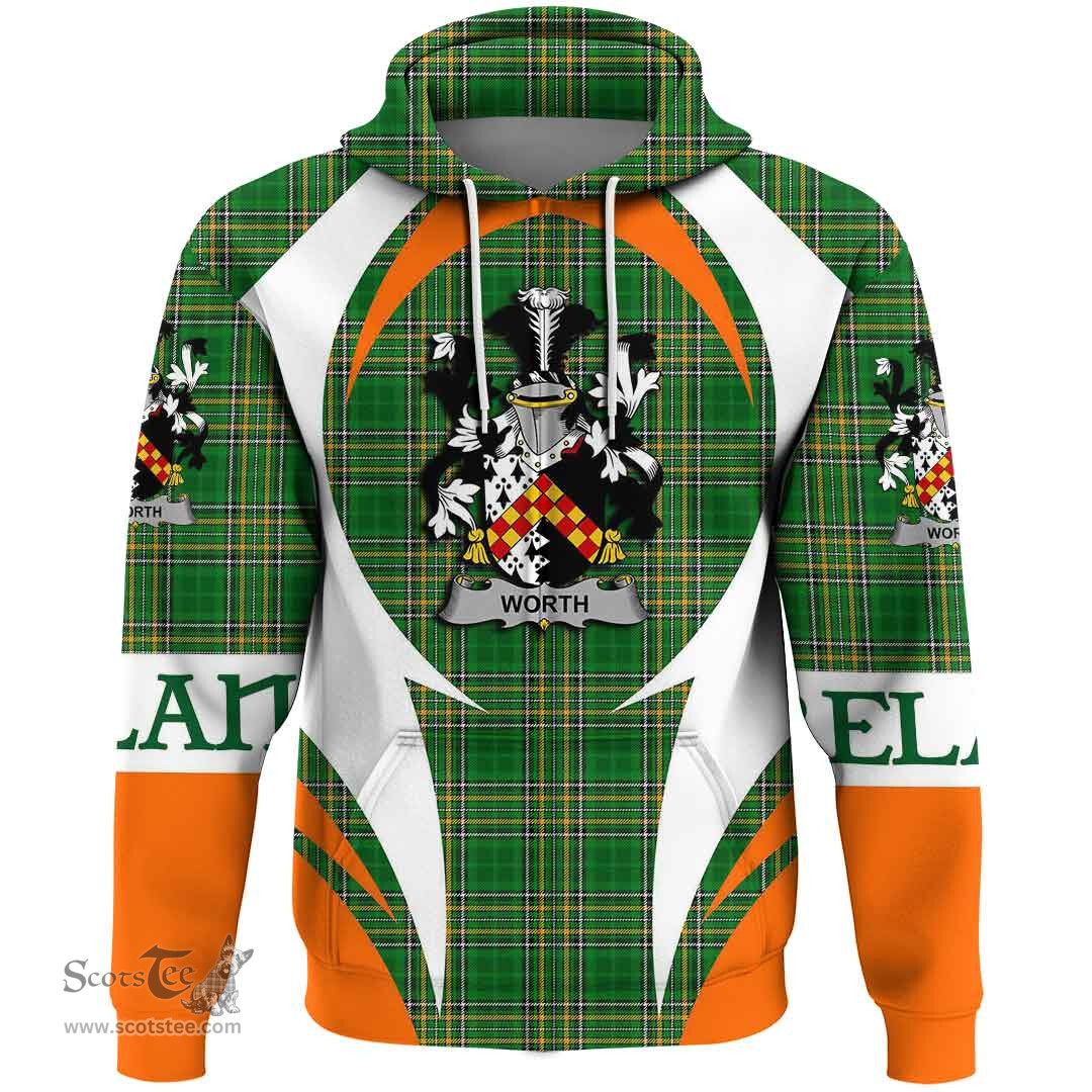 Irish Worth or McWorth Coat of Arms Family Crest Ireland Hoodie Irish National Tartan Action Style