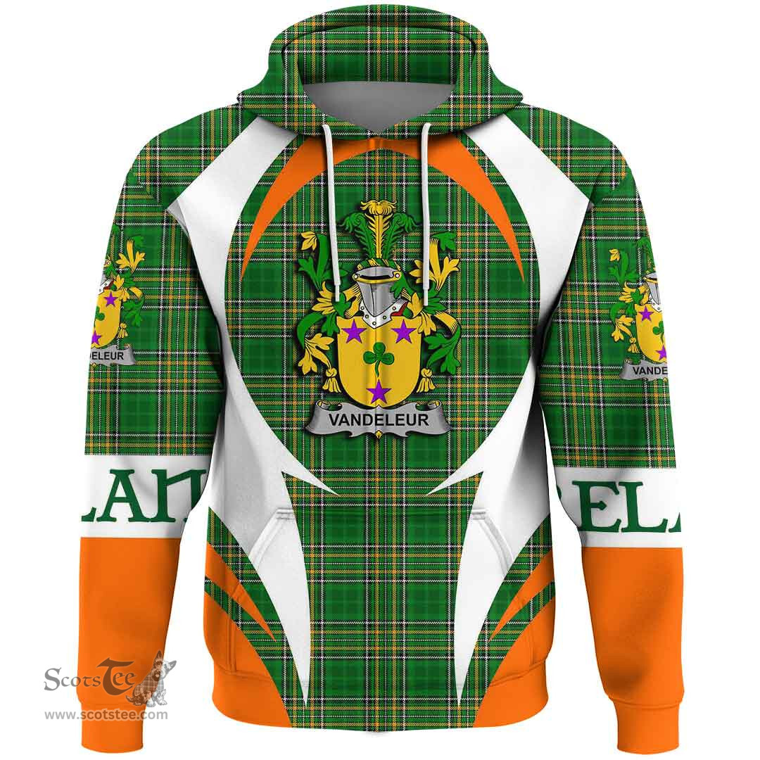 Irish Vandeleur Coat of Arms Family Crest Ireland Hoodie Irish National Tartan Action Style