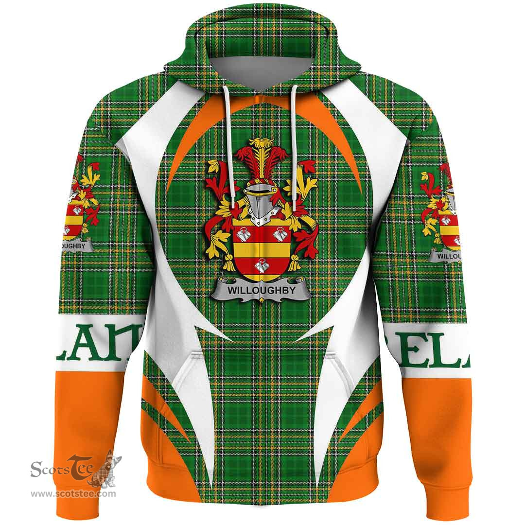 Irish Willoughby Coat of Arms Family Crest Ireland Hoodie Irish National Tartan Action Style