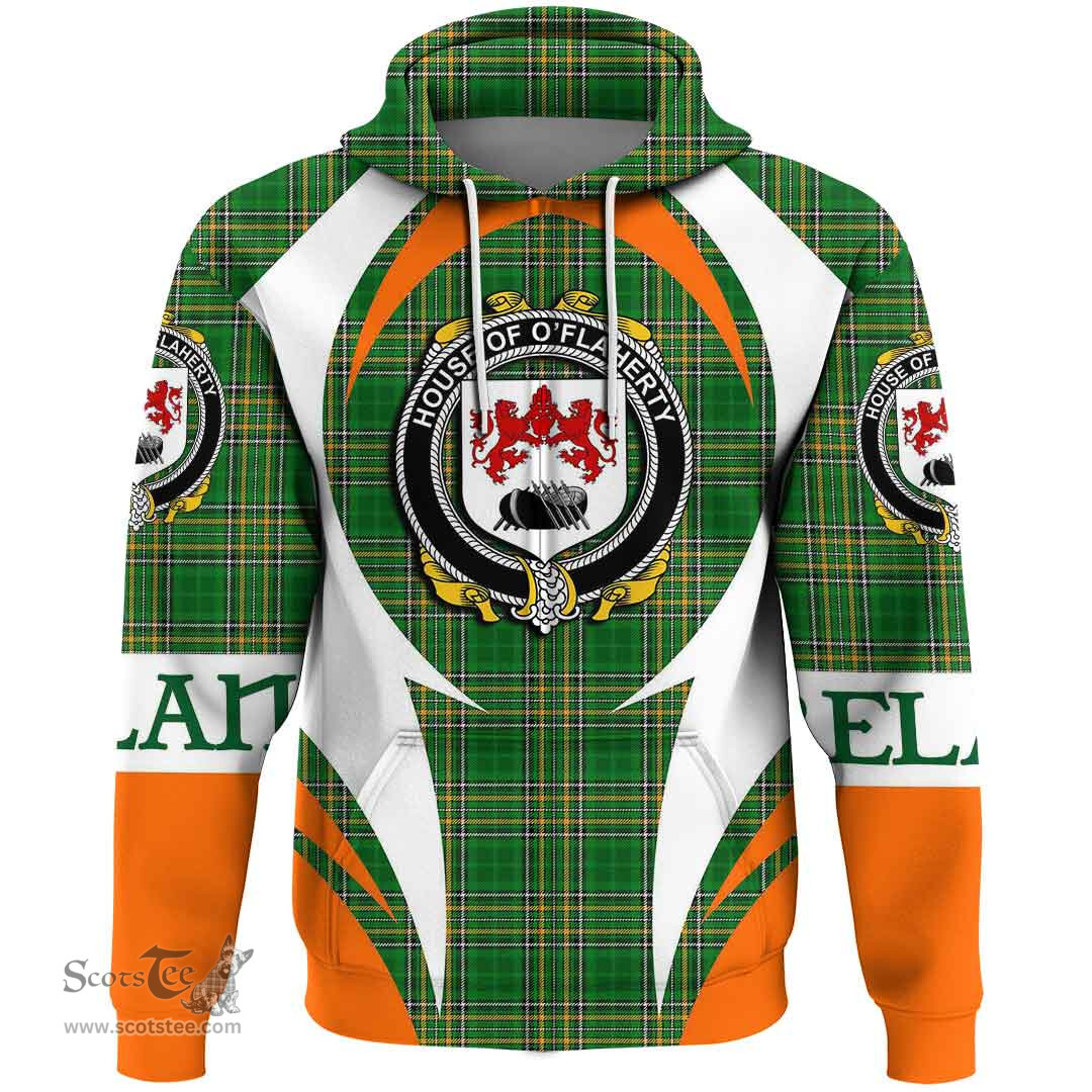 Irish House of O FLAHERTY Coat of Arms Family Crest Ireland Hoodie Irish National Tartan Action Style