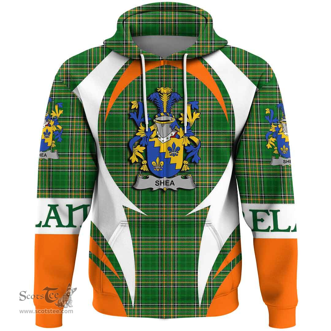 Irish Shea or O Shee Coat of Arms Family Crest Ireland Hoodie Irish National Tartan Action Style