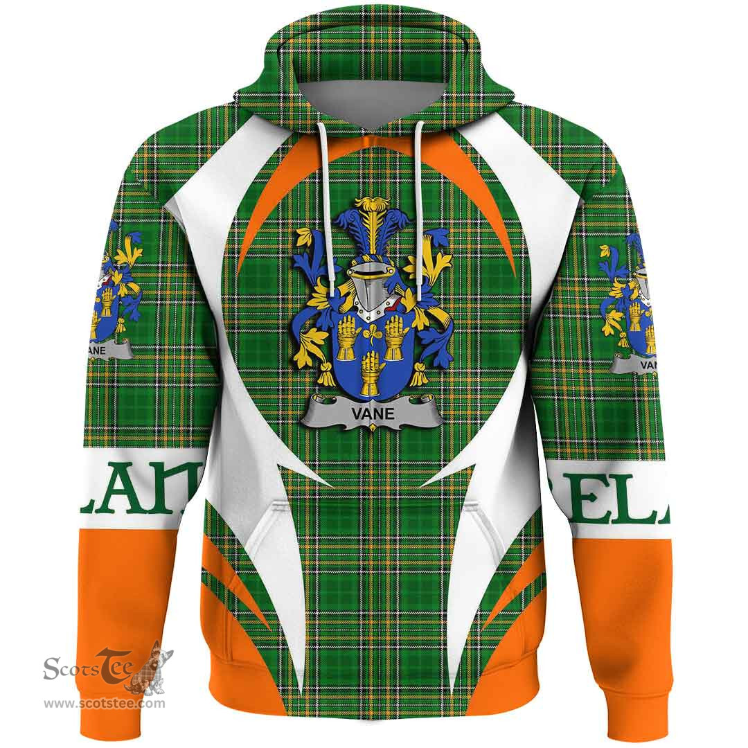 Irish Vane Coat of Arms Family Crest Ireland Hoodie Irish National Tartan Action Style