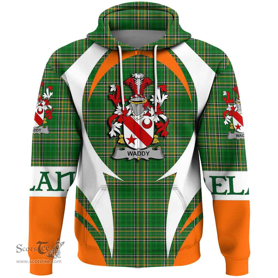 Irish Waddy Coat of Arms Family Crest Ireland Hoodie Irish National Tartan Action Style