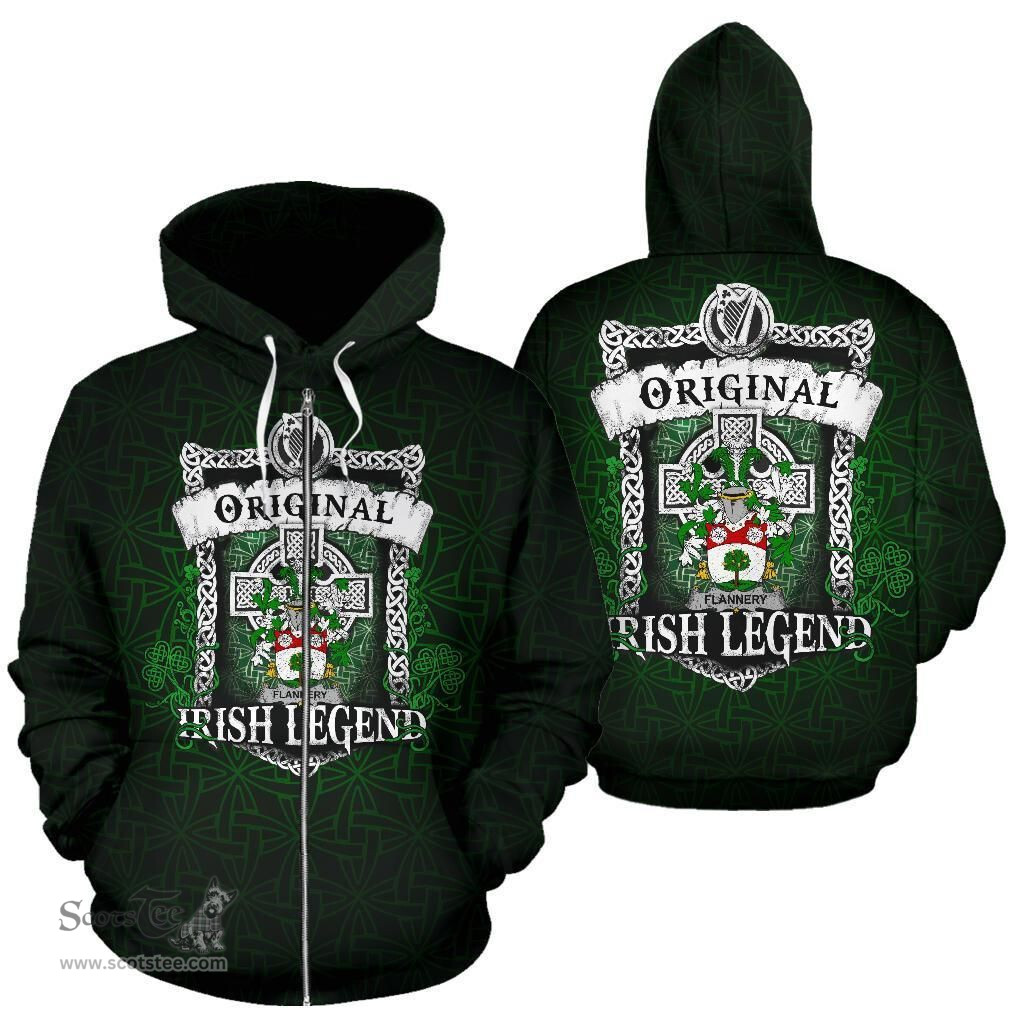 Irish Flannery or O'Flannery Coat of Arms Family Crest Ireland Hoodie Original Irish Legend Hoodie