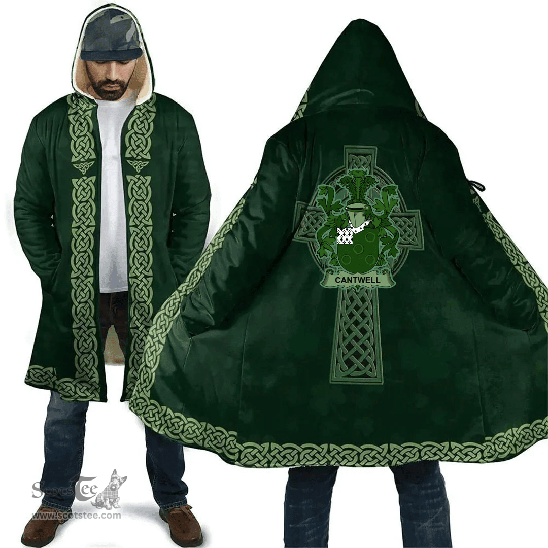 Irish Cantwell Coat of Arms Irish Cloak Hooded Cape Coat Irish Cross with Celtic Knot and Claddagh Ring