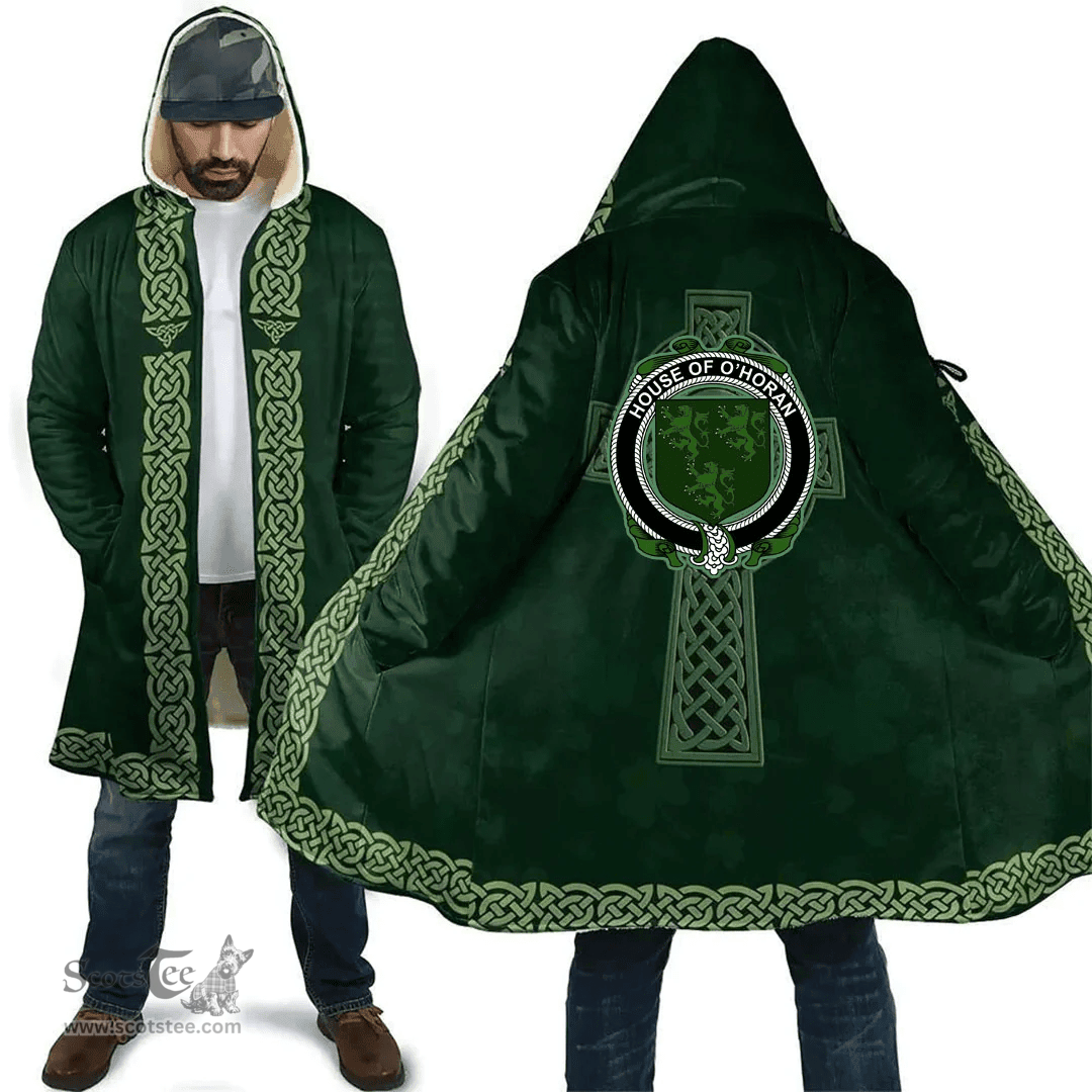 Irish Hanlon or O Hanlon Coat of Arms Irish Cloak Hooded Cape Coat Irish Cross with Celtic Knot and Claddagh Ring