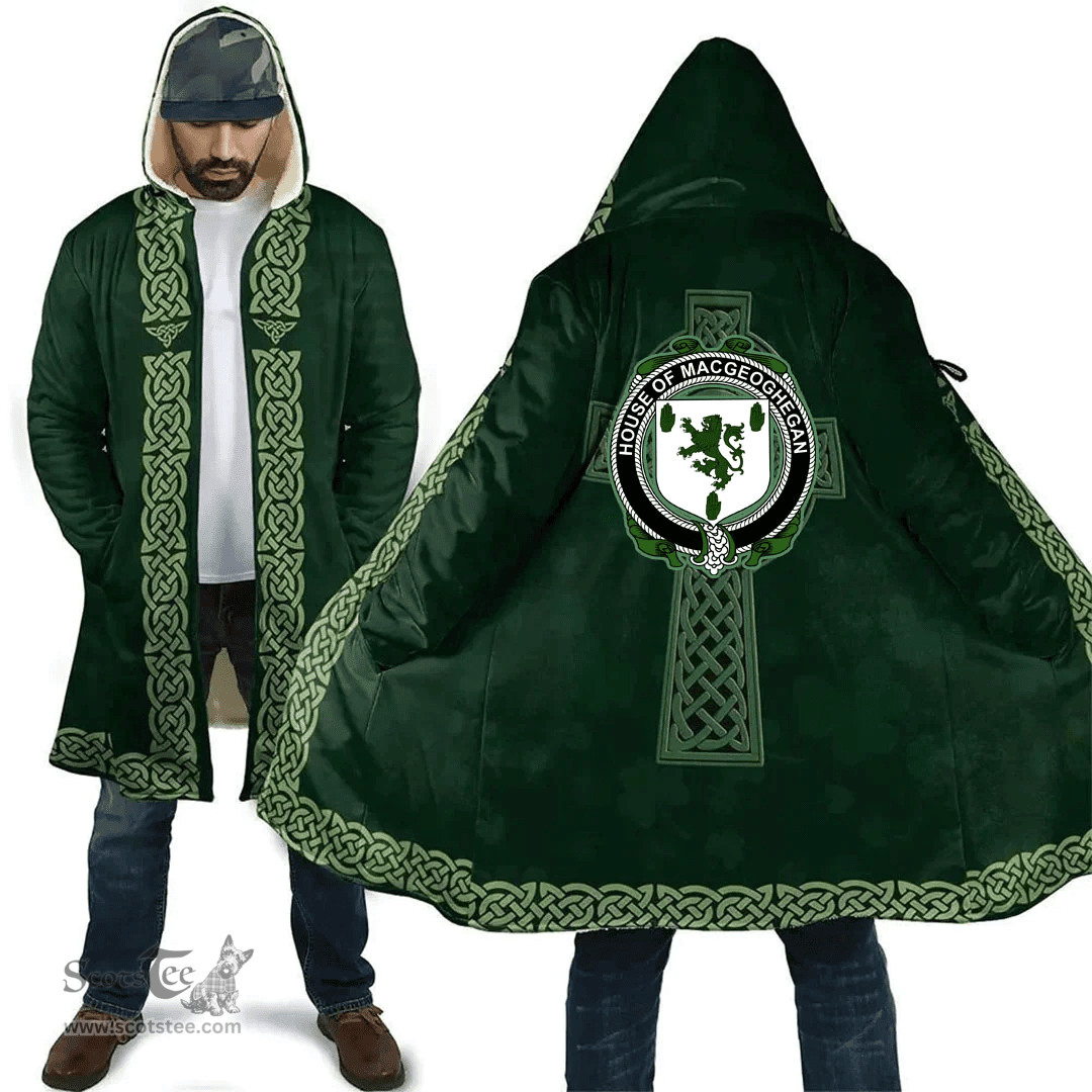 Irish House of MACMANUS Coat of Arms Irish Cloak Hooded Cape Coat Irish Cross with Celtic Knot and Claddagh Ring