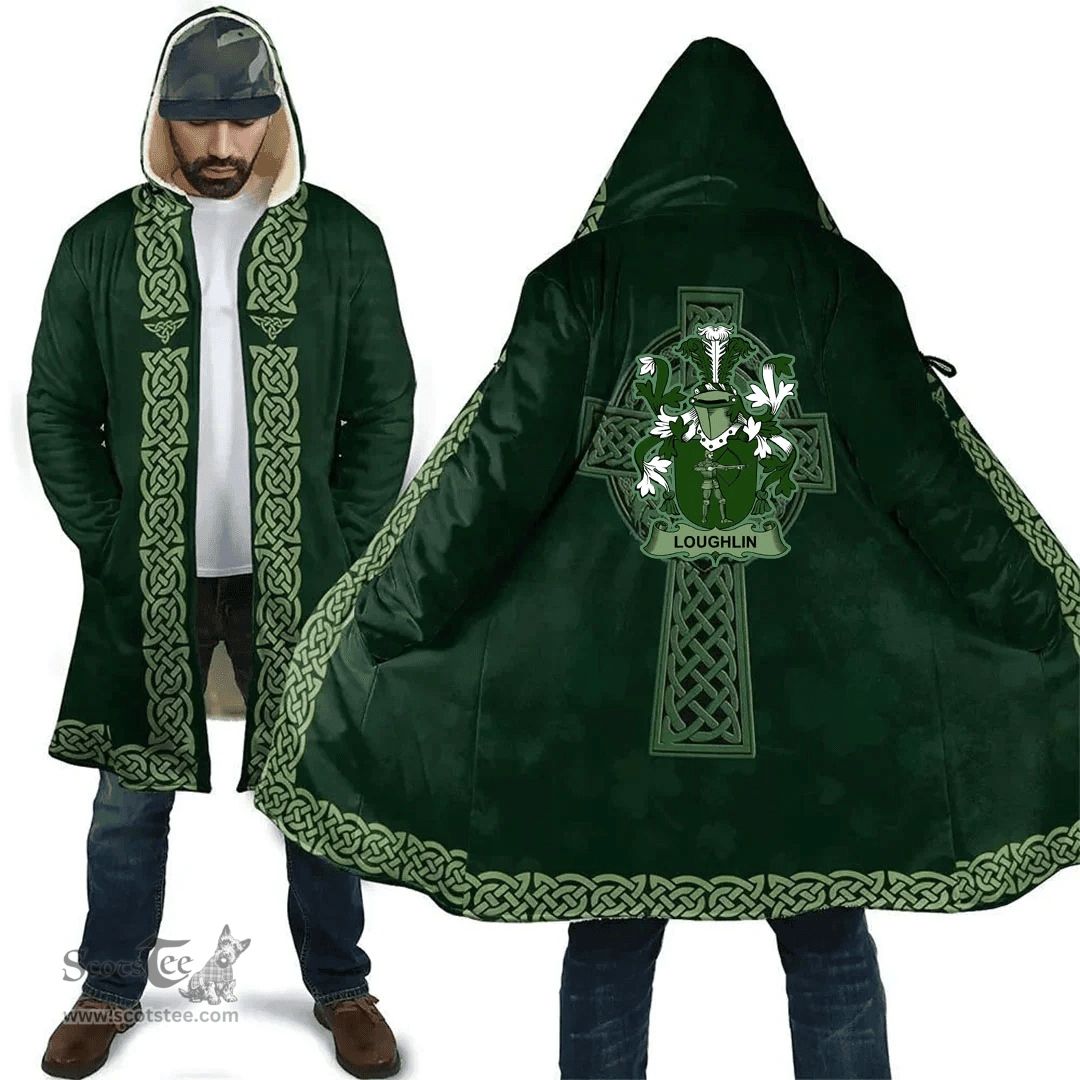 Irish James Coat of Arms Irish Cloak Hooded Cape Coat Irish Cross with Celtic Knot and Claddagh Ring