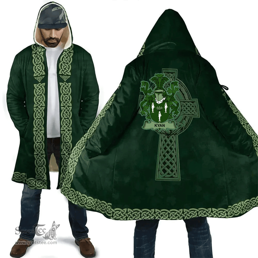 Irish House of O MULLAN Coat of Arms Irish Cloak Hooded Cape Coat Irish Cross with Celtic Knot and Claddagh Ring