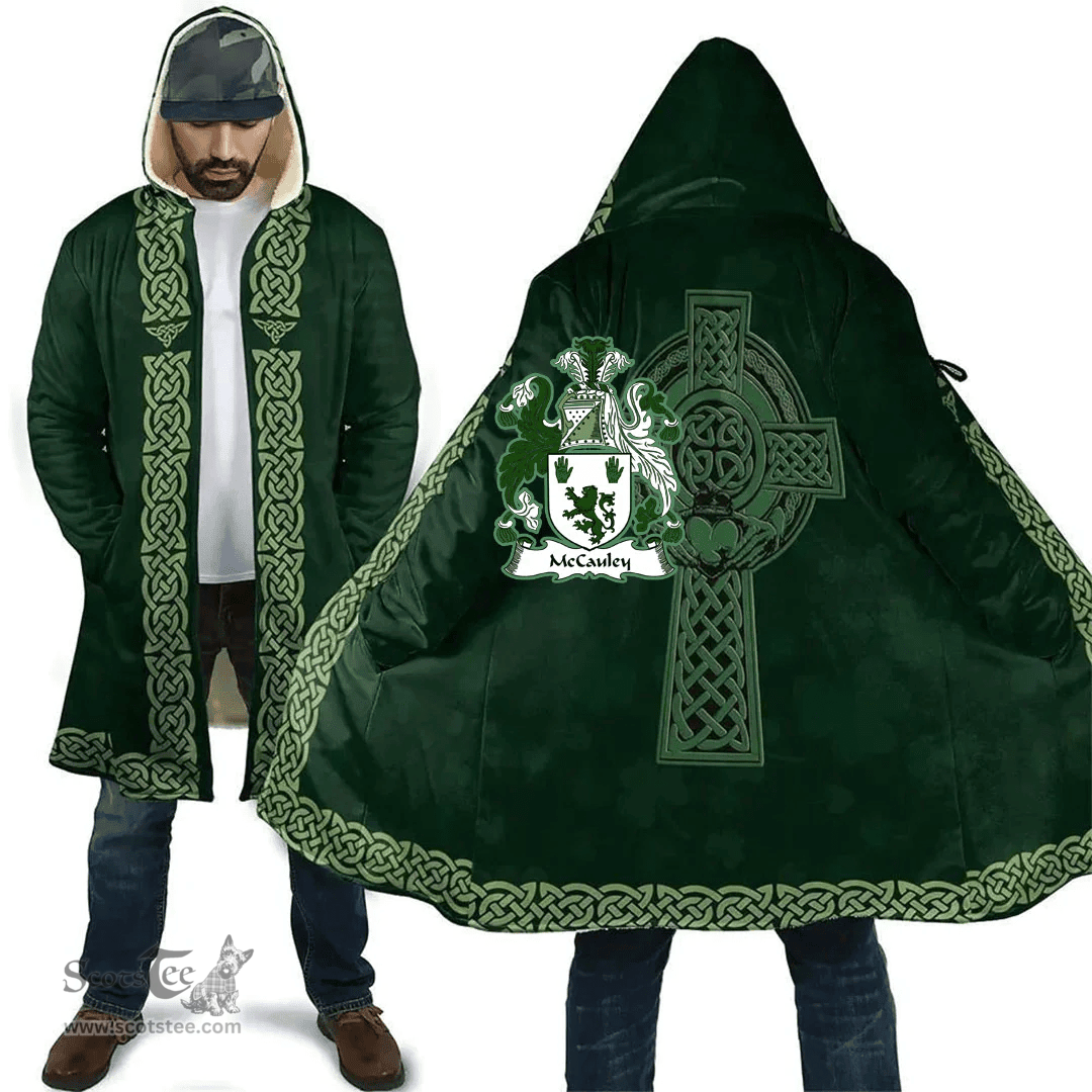 Irish Lanigan or O Lenigan Coat of Arms Irish Cloak Hooded Cape Coat Irish Cross with Celtic Knot and Claddagh Ring
