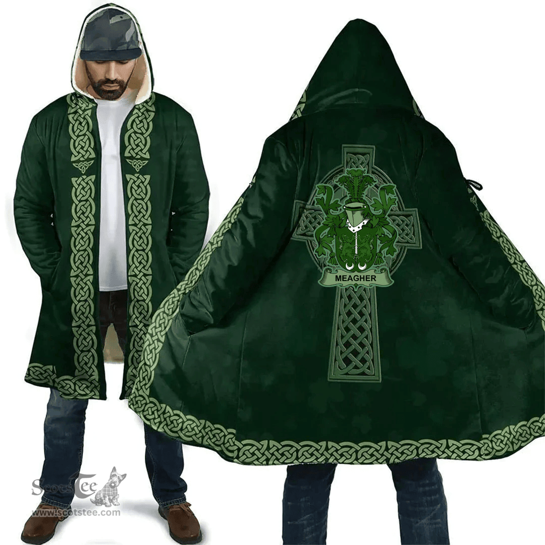 Irish Mallory Coat of Arms Irish Cloak Hooded Cape Coat Irish Cross with Celtic Knot and Claddagh Ring