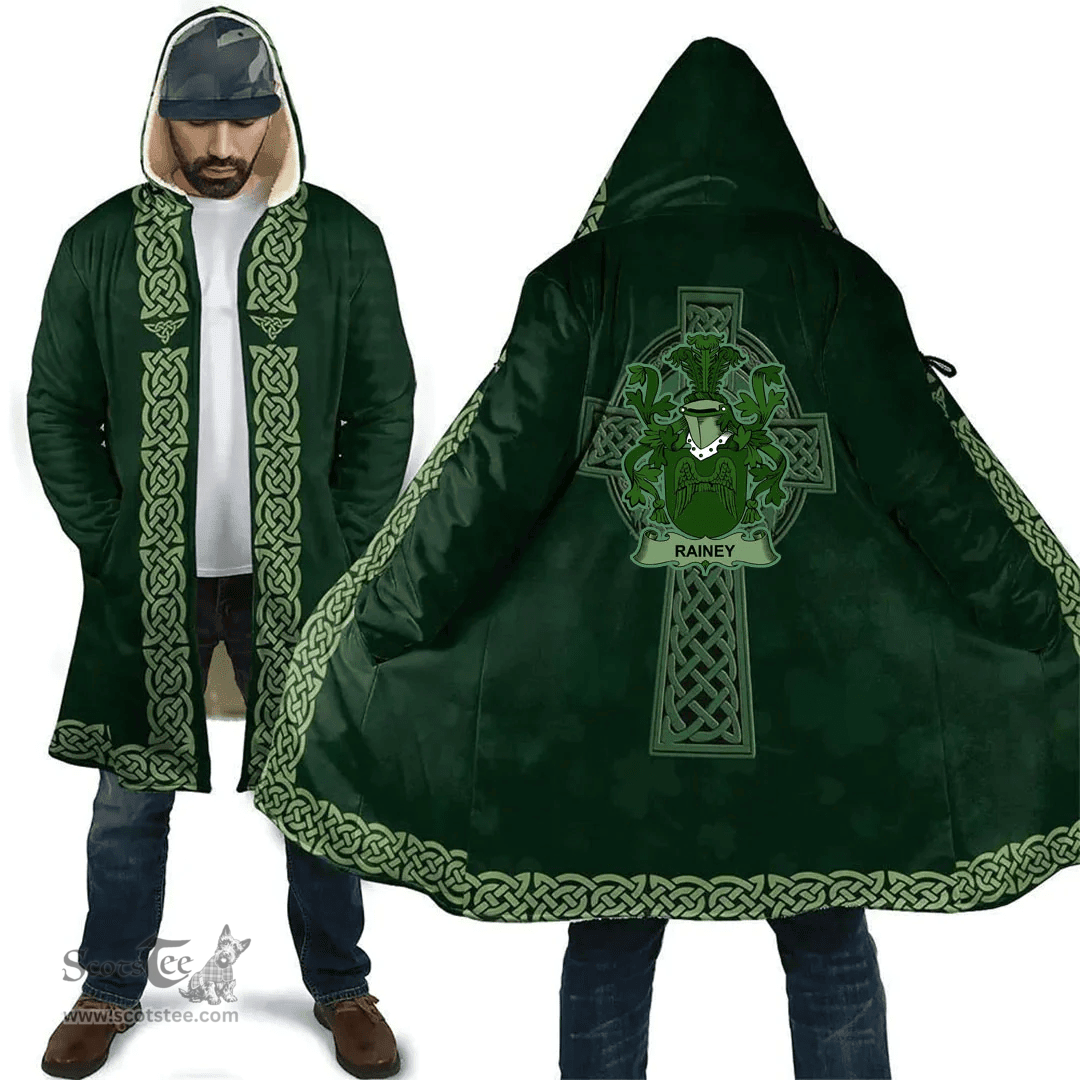 Irish Rainey Coat of Arms Irish Cloak Hooded Cape Coat Irish Cross with Celtic Knot and Claddagh Ring