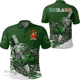 Irish Brien or Bryan Family Crest Ireland Polo Shirt Irish Shamrock and Sword Polo Shirt
