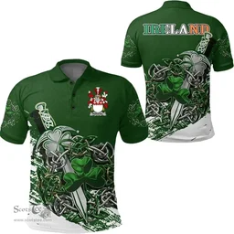 Irish Perceval Family Crest Ireland Polo Shirt Irish Shamrock and Sword Polo Shirt