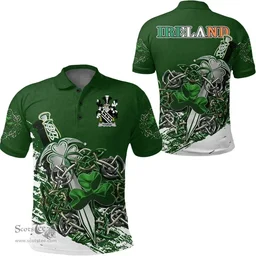 Irish Younge Family Crest Ireland Polo Shirt Irish Shamrock and Sword Polo Shirt