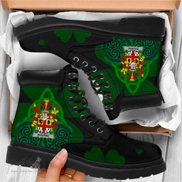 Irish Bourke Coat of Arms Family Crest Irish Boots with Knot And Shamrock All Season Boots