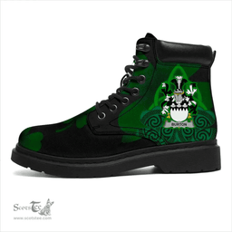 Irish Burton Coat of Arms Family Crest Irish Boots with Knot And Shamrock All Season Boots