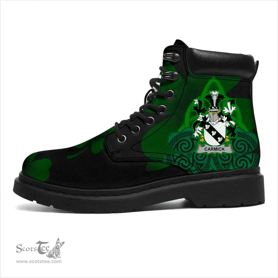 Irish Carmick Coat of Arms Family Crest Irish Boots with Knot And Shamrock All Season Boots
