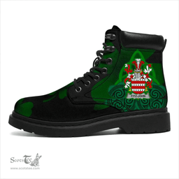 Irish Fitz John Coat of Arms Family Crest Irish Boots with Knot And Shamrock All Season Boots