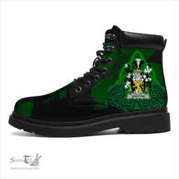 Irish Grattan or McGrattan Coat of Arms Family Crest Irish Boots with Knot And Shamrock All Season Boots