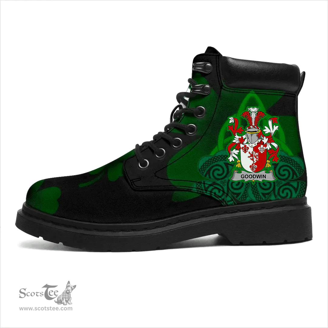 Irish Goodwin Coat of Arms Family Crest Irish Boots with Knot And Shamrock All Season Boots