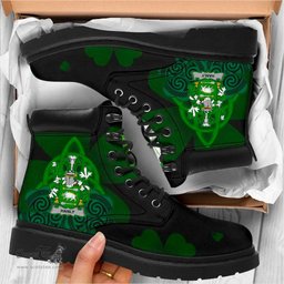 Irish Hanly or O Hanley Coat of Arms Family Crest Irish Boots with Knot And Shamrock All Season Boots