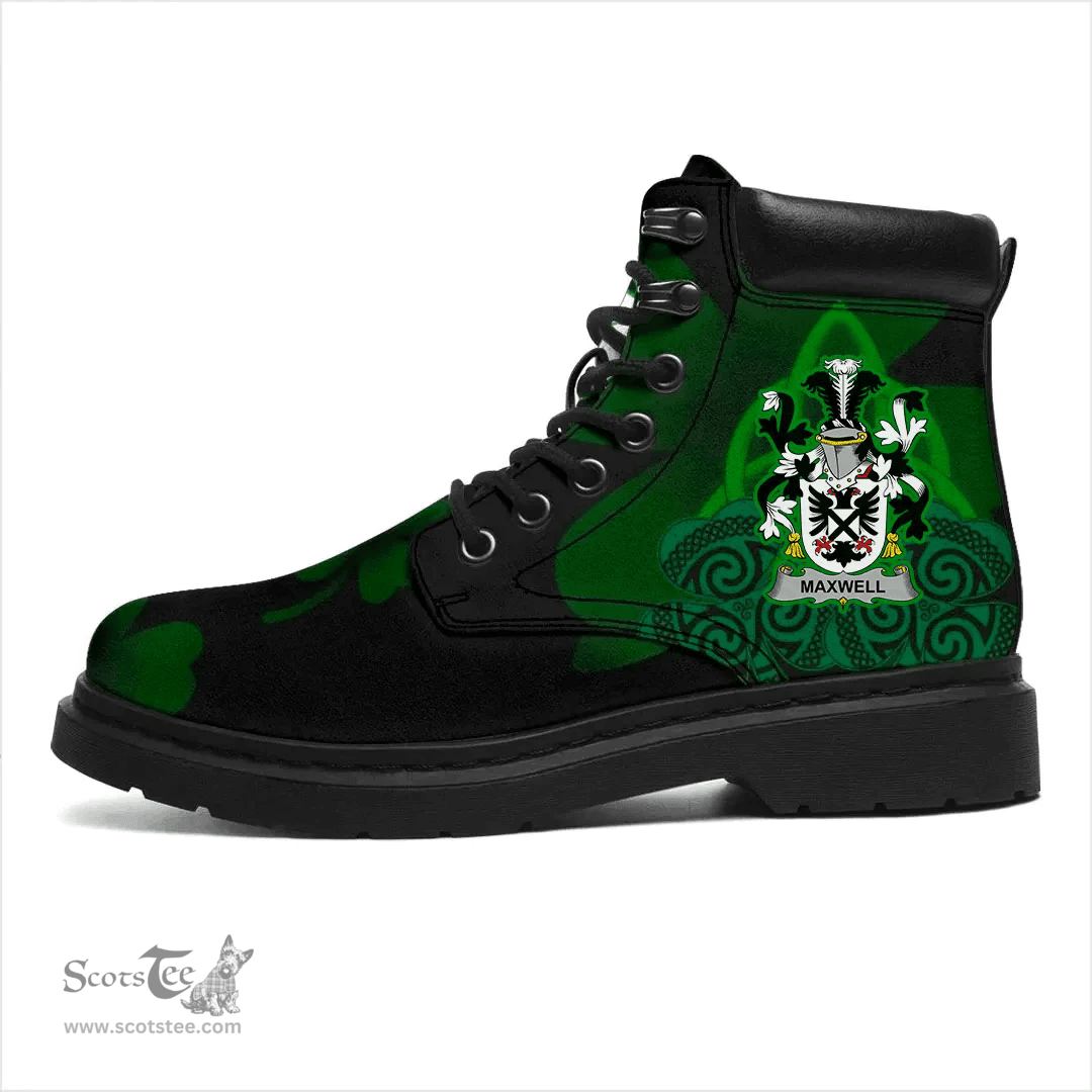 Irish Maxwell Coat of Arms Family Crest Irish Boots with Knot And Shamrock All Season Boots