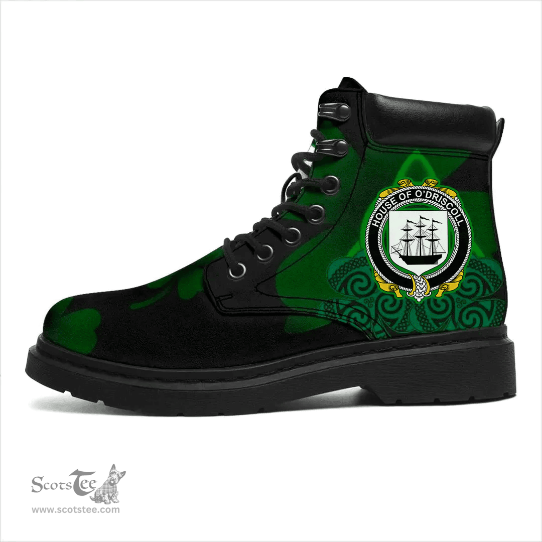 Irish House of O DRISCOLL Coat of Arms Family Crest Irish Boots with Knot And Shamrock All Season Boots