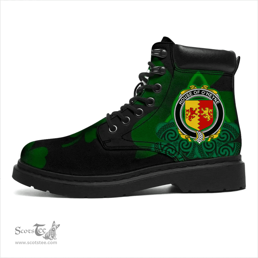 Irish House of O HEYNE Coat of Arms Family Crest Irish Boots with Knot And Shamrock All Season Boots