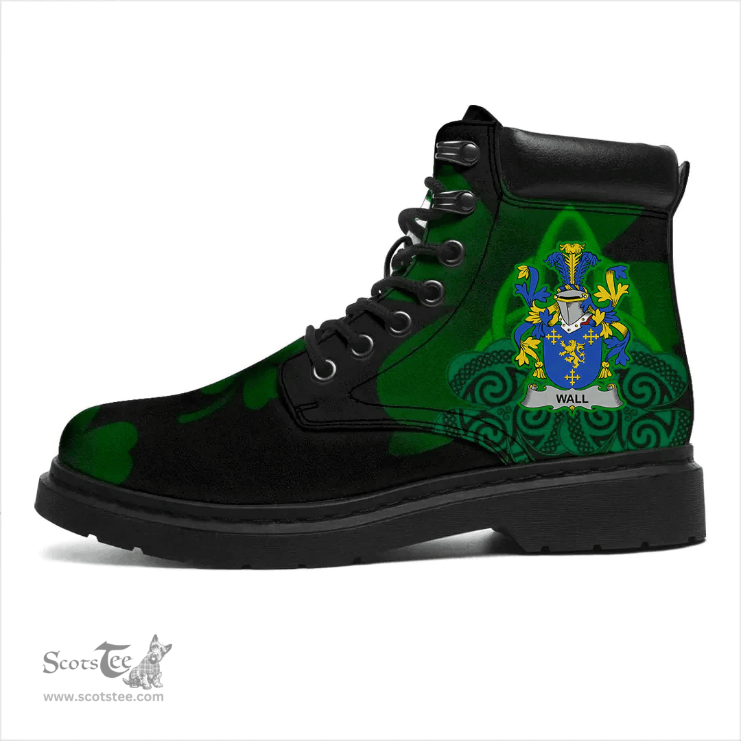 Irish Wall Coat of Arms Family Crest Irish Boots with Knot And Shamrock All Season Boots