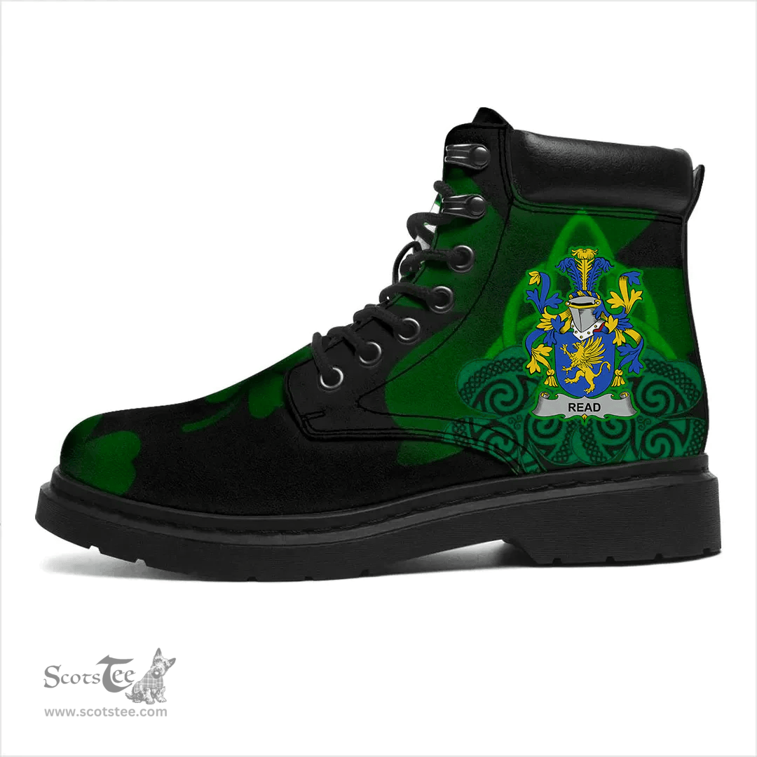 Irish Read Coat of Arms Family Crest Irish Boots with Knot And Shamrock All Season Boots