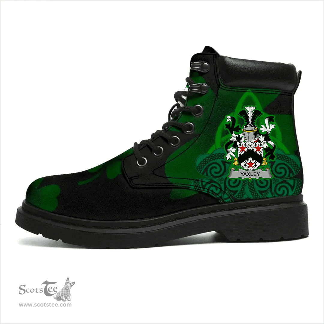 Irish Yaxley Coat of Arms Family Crest Irish Boots with Knot And Shamrock All Season Boots
