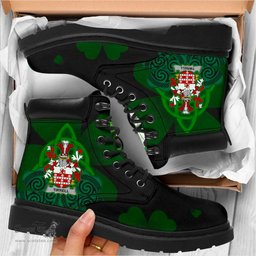Irish Tirrell Coat of Arms Family Crest Irish Boots with Knot And Shamrock All Season Boots