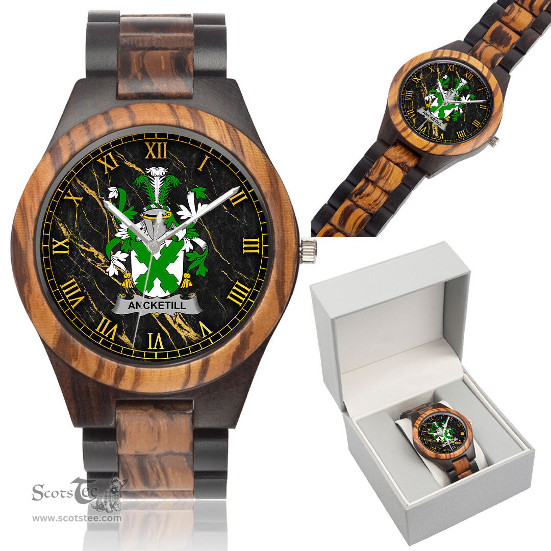 Irish Ancketill Irish Family Crest Indian Ebony Wooden Watch Irish Wooden Watch