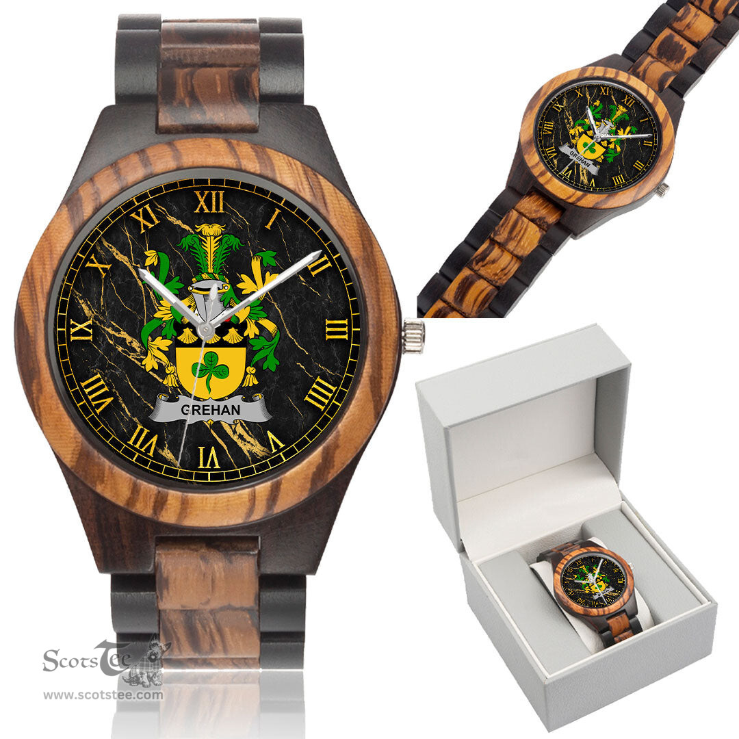 Irish Grehan or O Greaghan Irish Family Crest Indian Ebony Wooden Watch Irish Wooden Watch