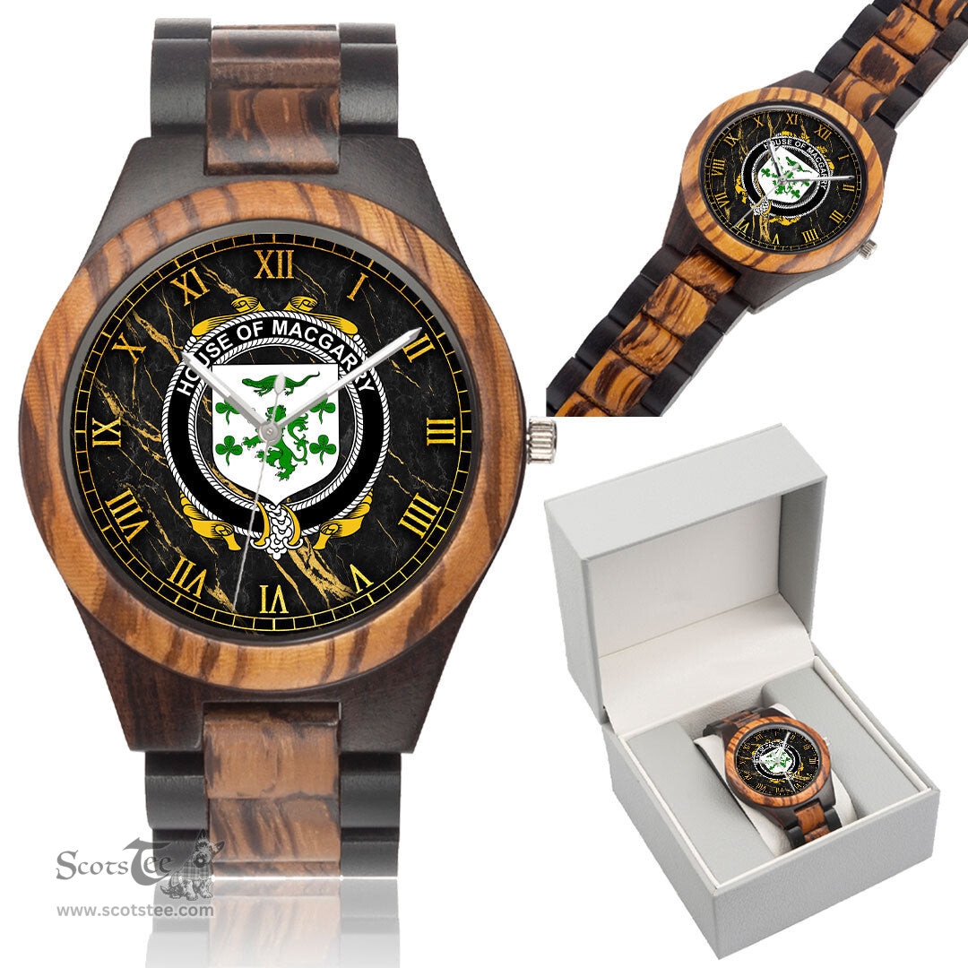Irish House of MACGARRY Irish Family Crest Indian Ebony Wooden Watch Irish Wooden Watch