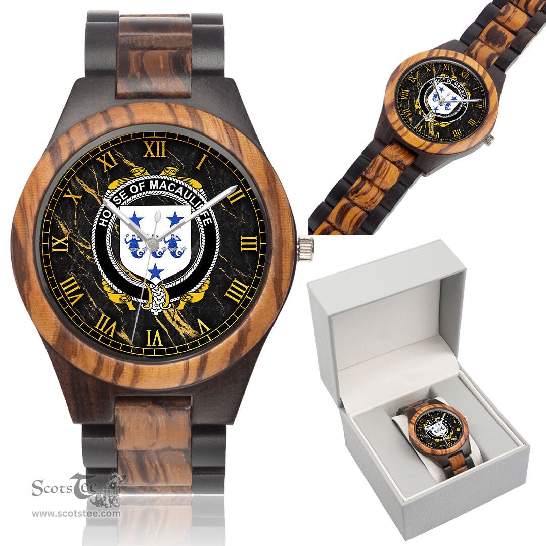Irish House of MACAULIFFE Irish Family Crest Indian Ebony Wooden Watch Irish Wooden Watch
