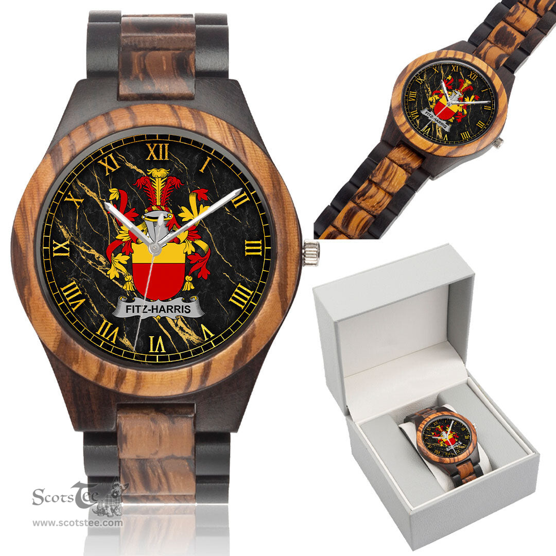 Irish Fitz Harris Irish Family Crest Indian Ebony Wooden Watch Irish Wooden Watch