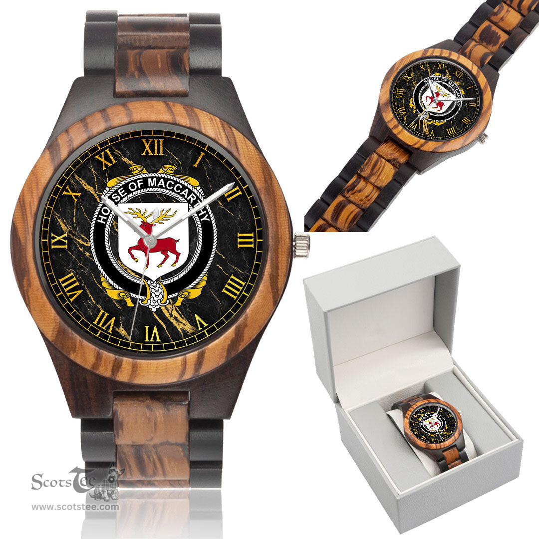 Irish House of MACCARTHY Irish Family Crest Indian Ebony Wooden Watch Irish Wooden Watch