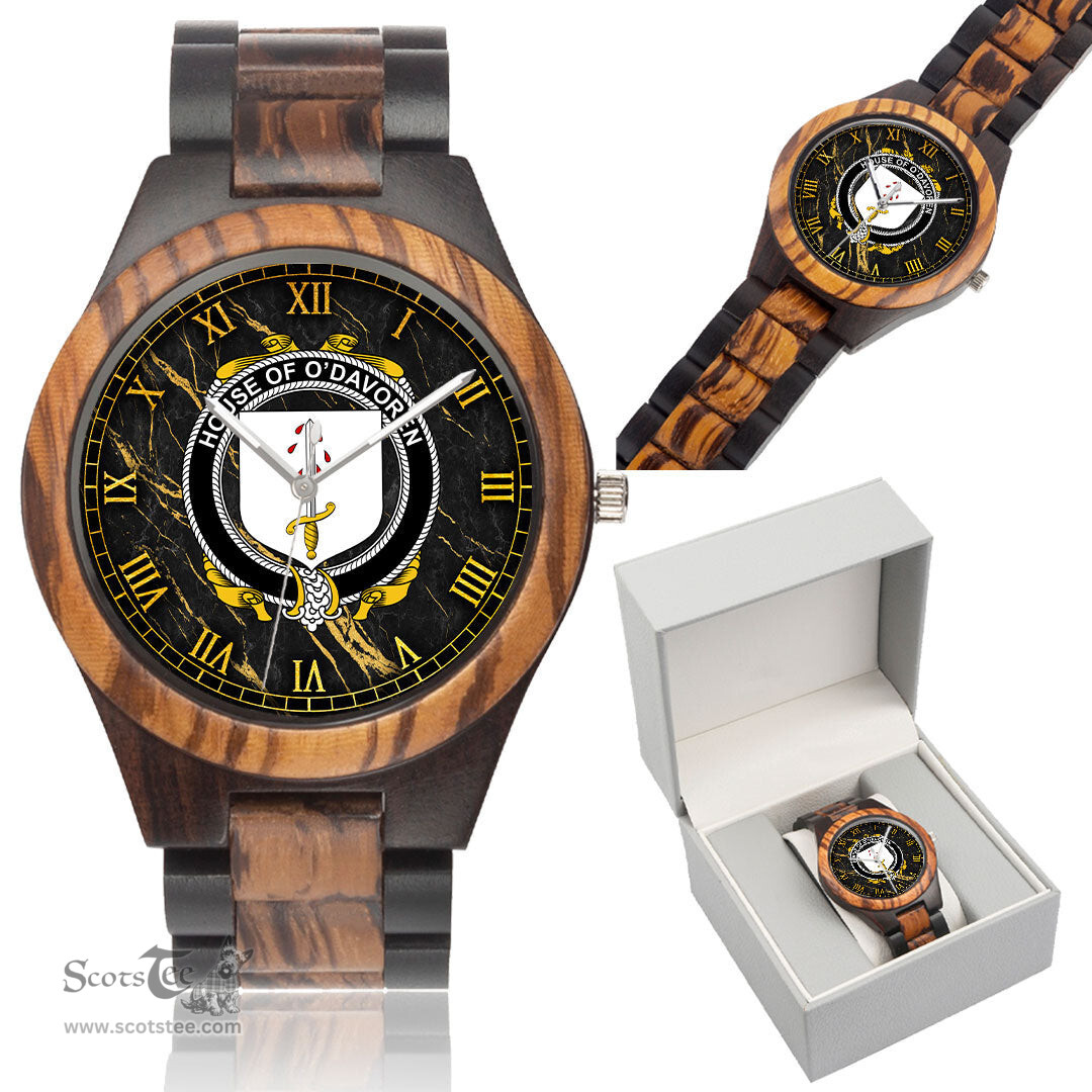 Irish House of O DAVOREN Irish Family Crest Indian Ebony Wooden Watch Irish Wooden Watch