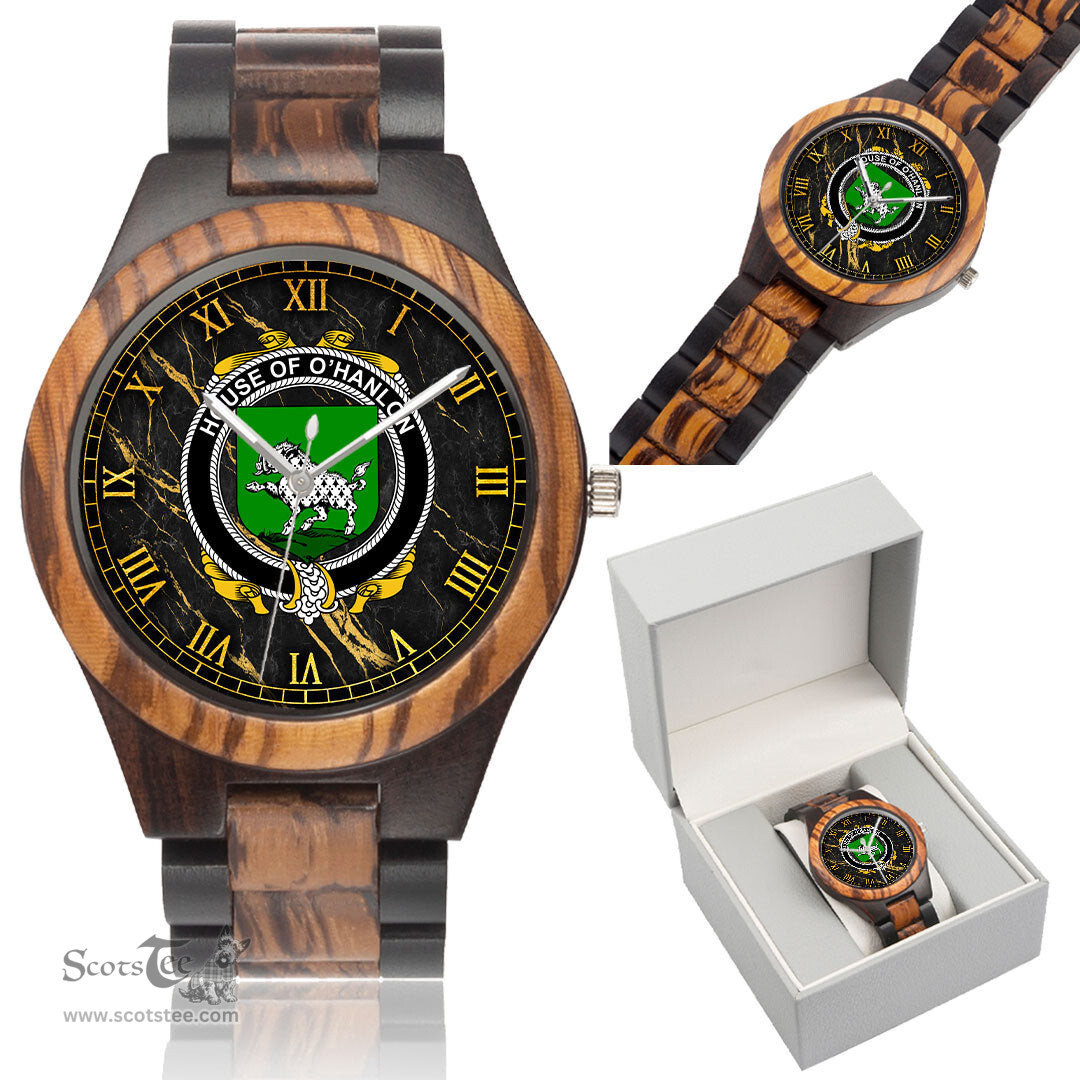 Irish House of O HANLON Irish Family Crest Indian Ebony Wooden Watch Irish Wooden Watch