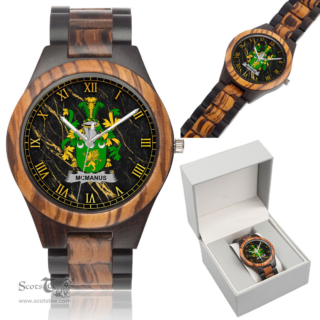 Irish McManus Irish Family Crest Indian Ebony Wooden Watch Irish Wooden Watch