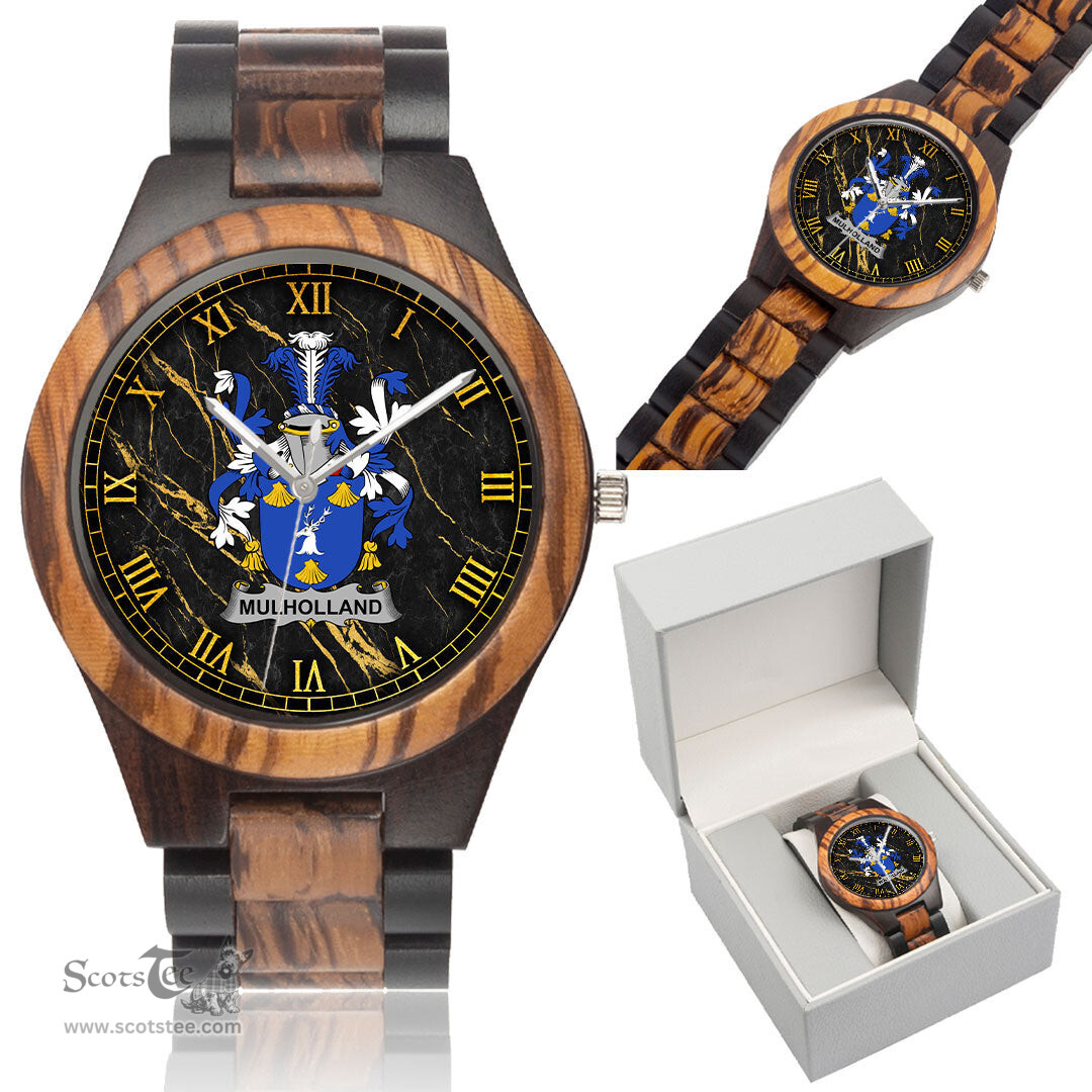Irish Mulholland Irish Family Crest Indian Ebony Wooden Watch Irish Wooden Watch