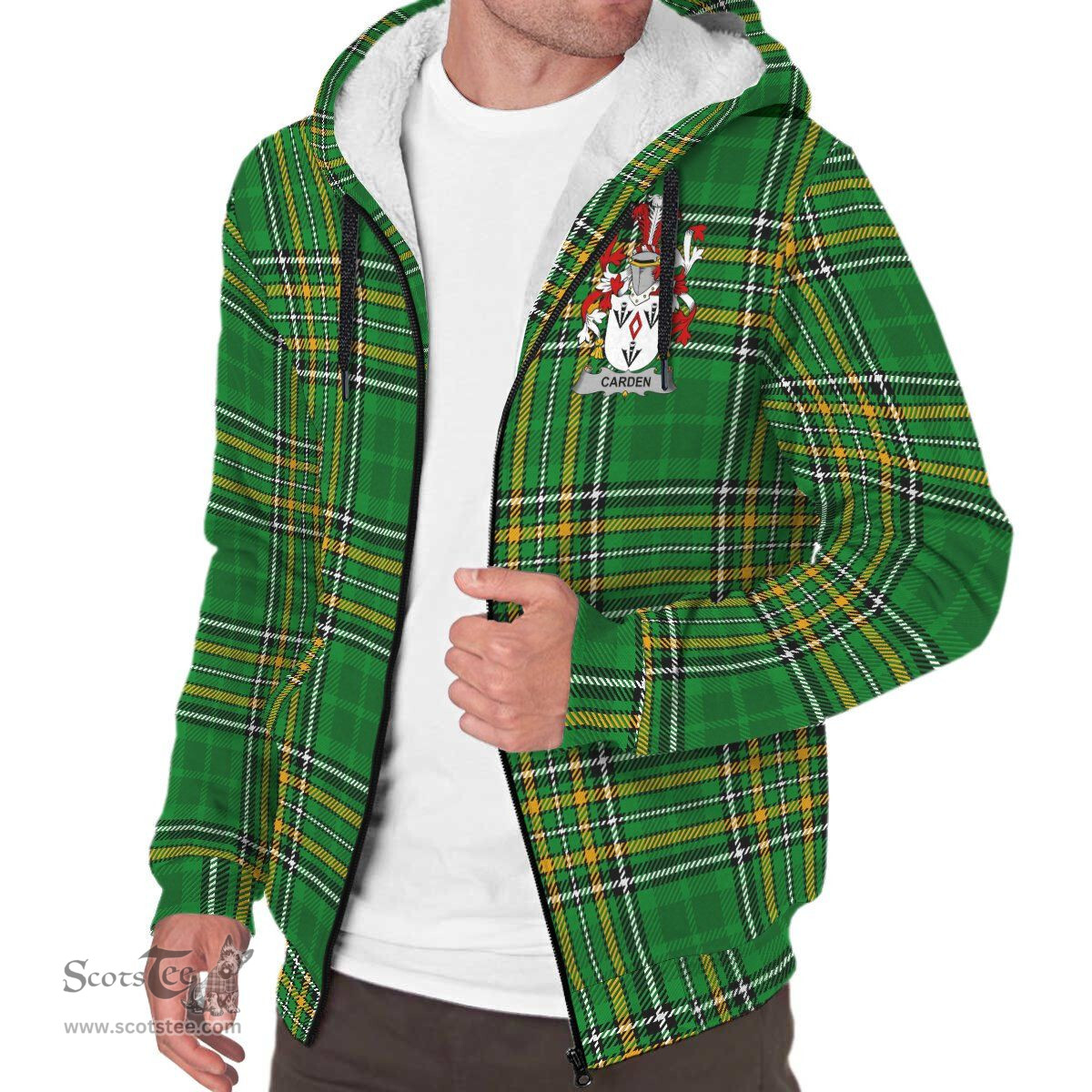 Carden Coat of Arms Family Crest Ireland Sherpa Hoodie Irish National Tartan Irish County Sherpa Hoodie