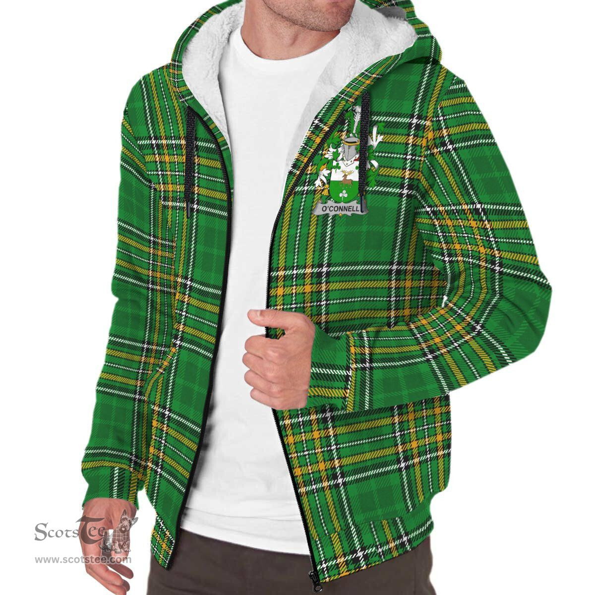 Connell or O'Connell Coat of Arms Family Crest Ireland Sherpa Hoodie Irish National Tartan Irish County Sherpa Hoodie