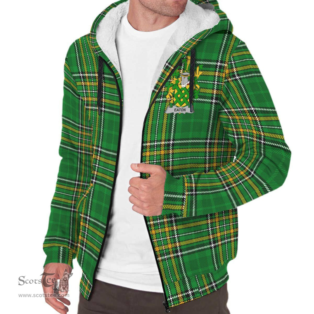 Eaton Coat of Arms Family Crest Ireland Sherpa Hoodie Irish National Tartan Irish County Sherpa Hoodie
