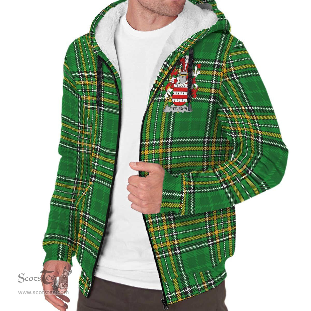 Fitz-John Coat of Arms Family Crest Ireland Sherpa Hoodie Irish National Tartan Irish County Sherpa Hoodie