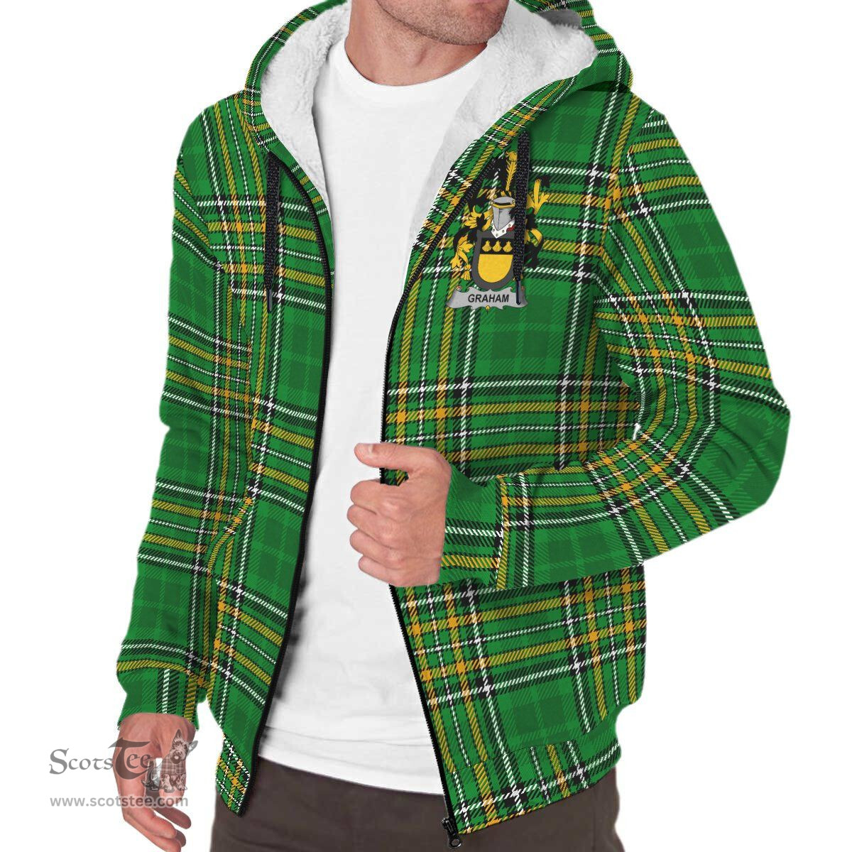 Graham or Grahan Coat of Arms Family Crest Ireland Sherpa Hoodie Irish National Tartan Irish County Sherpa Hoodie