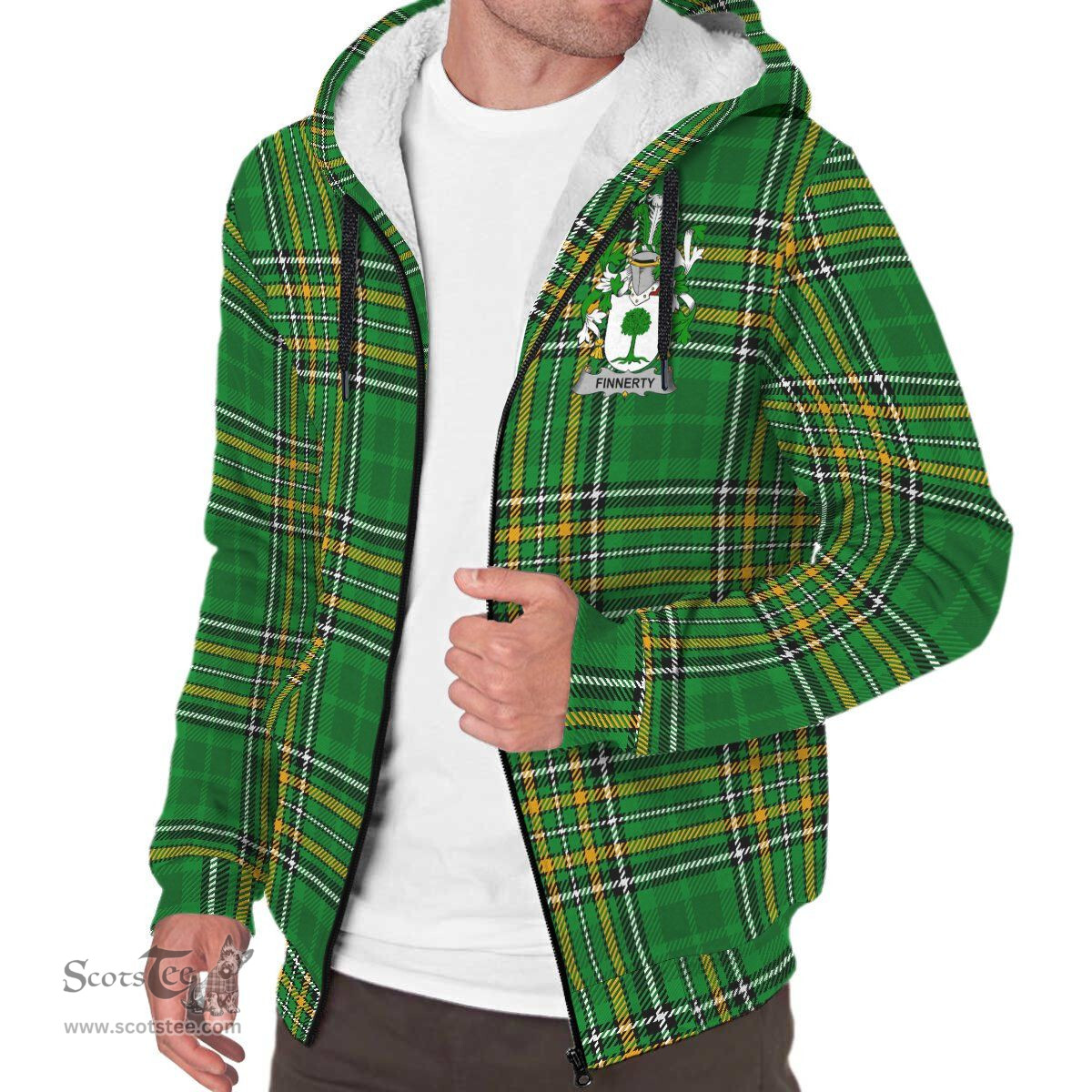 Finnerty or O'Finaghty Coat of Arms Family Crest Ireland Sherpa Hoodie Irish National Tartan Irish County Sherpa Hoodie