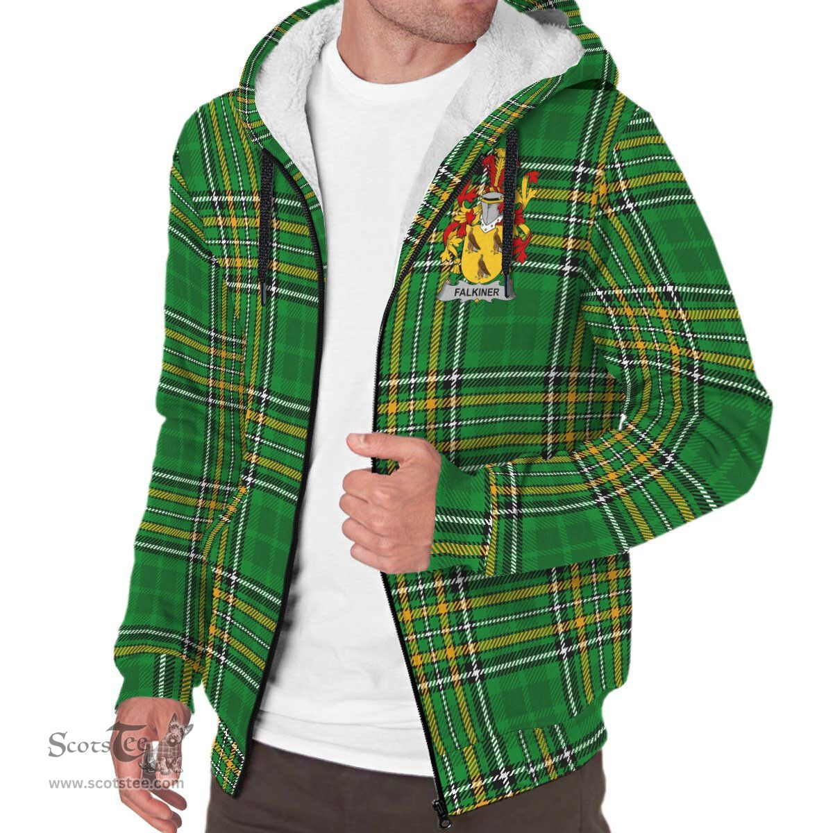 Falkiner Coat of Arms Family Crest Ireland Sherpa Hoodie Irish National Tartan Irish County Sherpa Hoodie